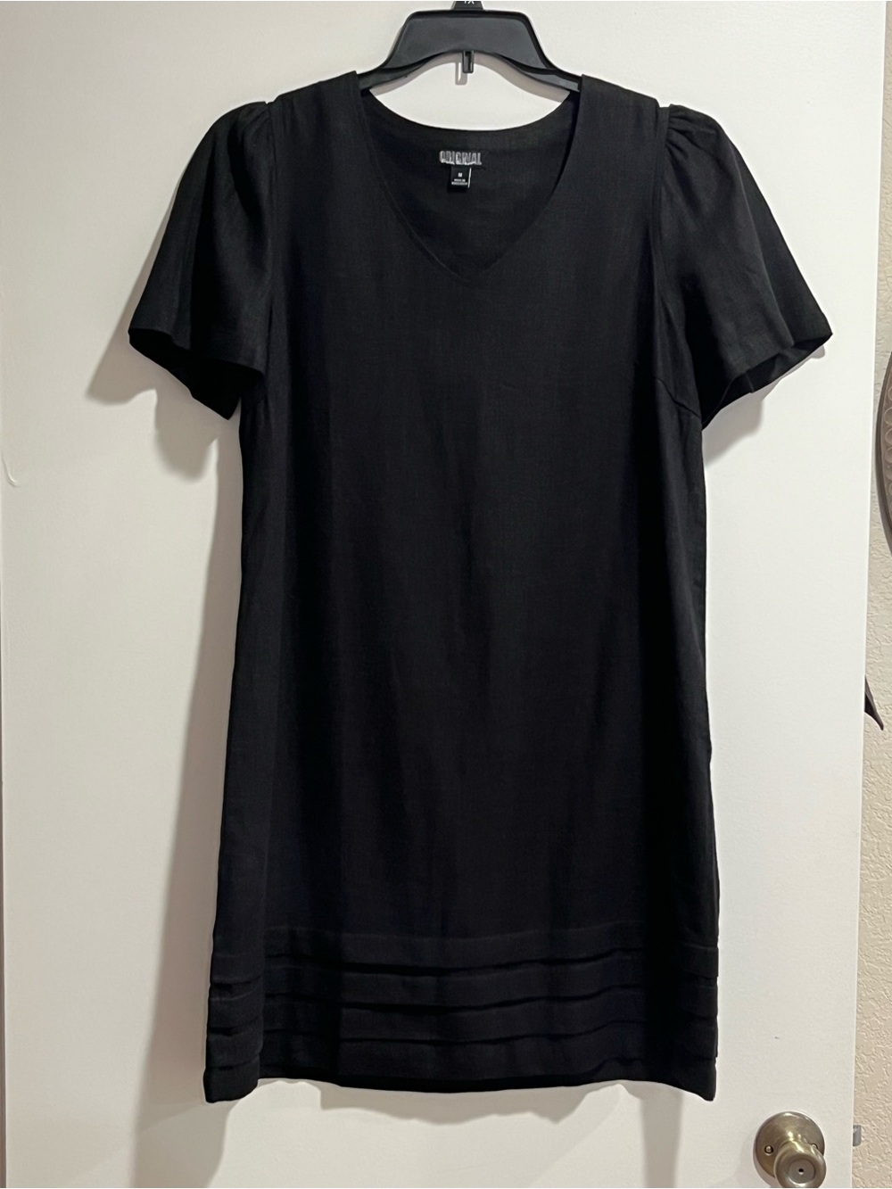 Original Nicole Miller Black Linen Blend Puff Sleeve Shift Dress Medium